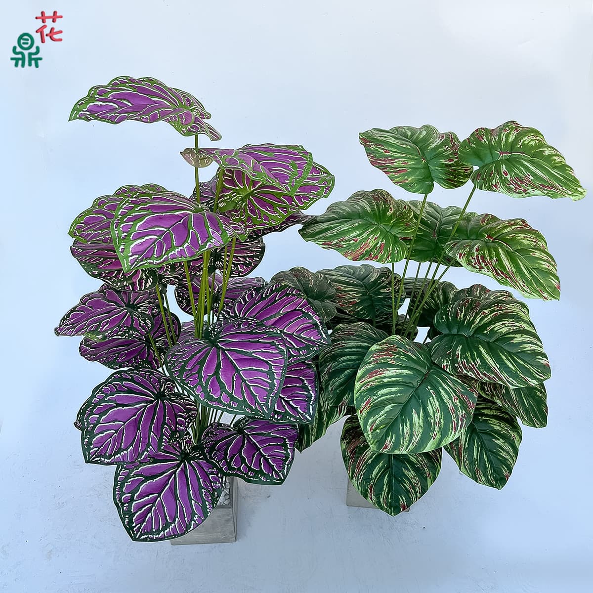 24-Branch Large Green Artificial Plant Potted for Outdoor Landscape Decoration and Indoor Scenery Silk Flowers