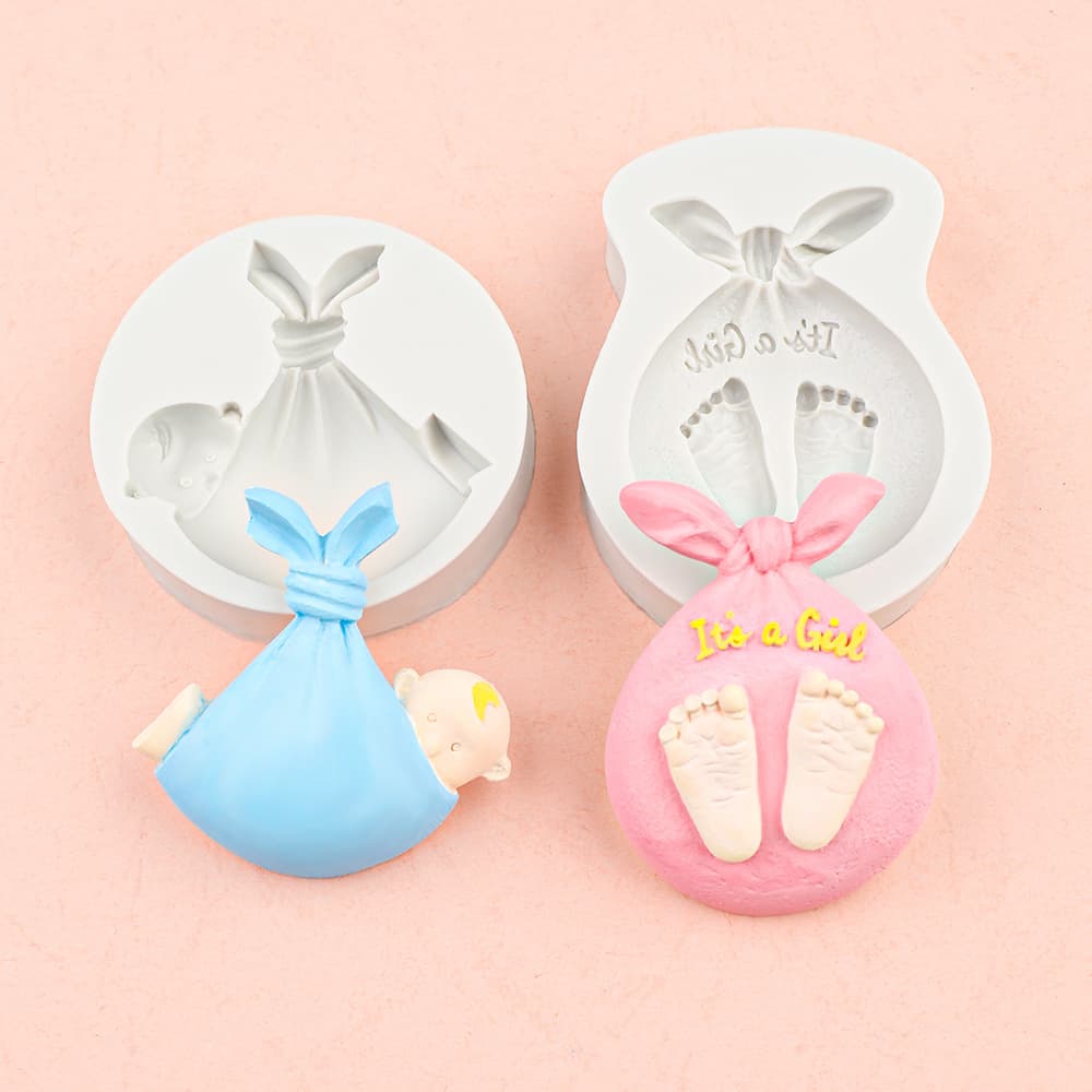 Cartoon Baby Boy and Girl Silicone Mold for Fondant Cake Baking, Chocolate, Epoxy Resin Crafts