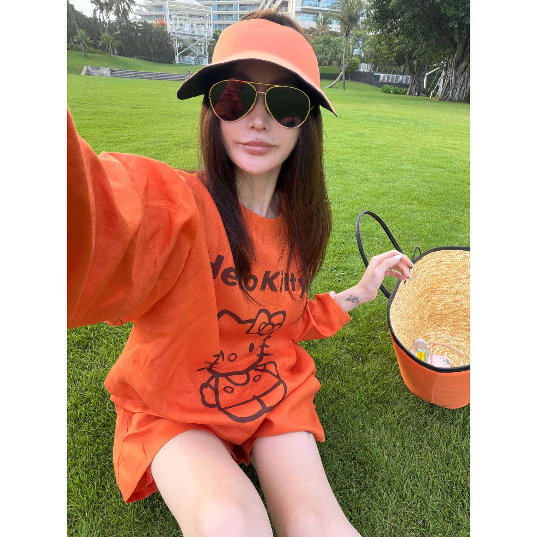 Korean version of the new cute orange KT cat pajamas for women 2026 summer new long-sleeved home clothes set can be worn outside and trendy