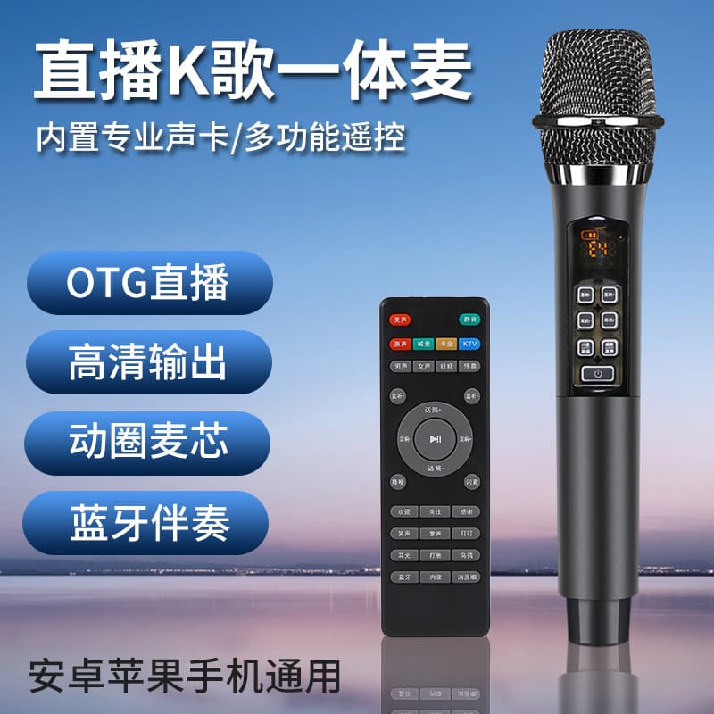 Wireless Multi-Function Microphone with Built-in Professional Sound Card, Home Live Streaming Karaoke Wireless Mic for Singing