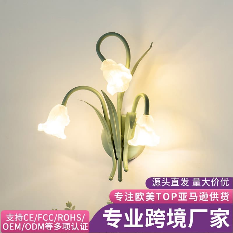 French Vintage Floral Bedside Wall Lamp for Bedroom, Corridor, Living Room Sofa TV Background Wall Lighting