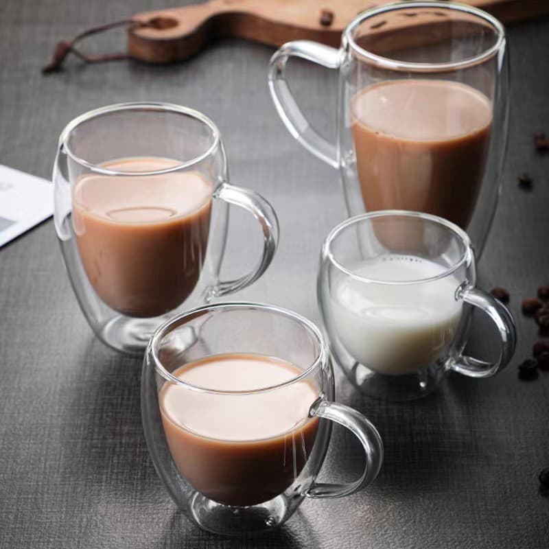 Heat-resistant Glass Double-layer Egg-shaped Cup, Transparent, Household Mug with Handle, Creative Coffee Cup, Tea Cup