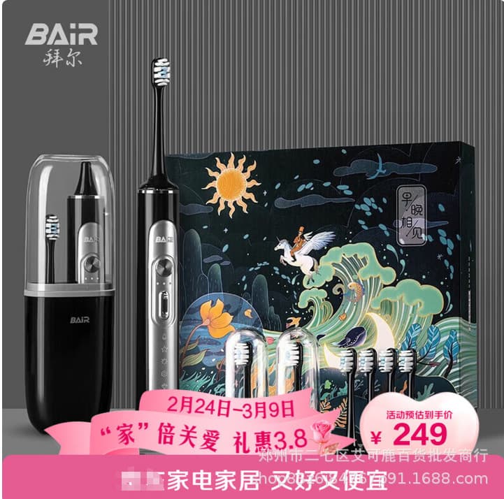 Baier G201 Electric Toothbrush for Men and Women, Adult Rechargeable Sonic Automatic Soft Bristles, 8 Brush Heads