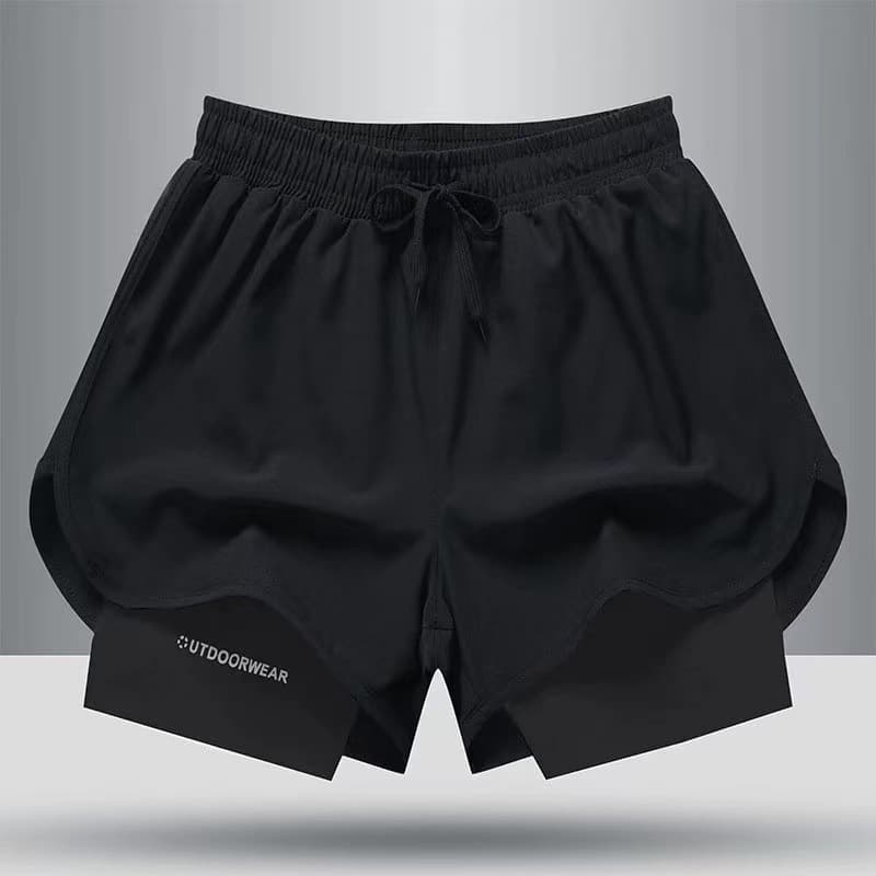 Cross-Border Best-Selling Running Shorts, Sports Fitness 3-Inch Shorts for Men, Ice Silk Quick-Dry Lined Summer Fake Two-Layer Training Pants