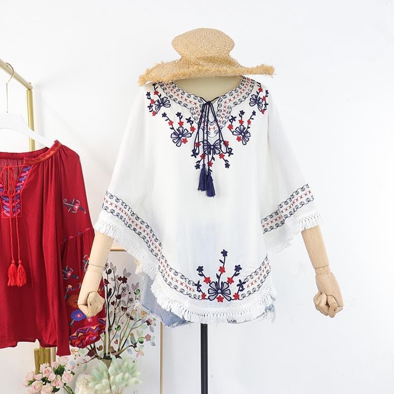 Ethnic Style Top, New Summer Style, Batwing Sleeve Top, Loose Fit, Women's Casual Ethnic Clothing