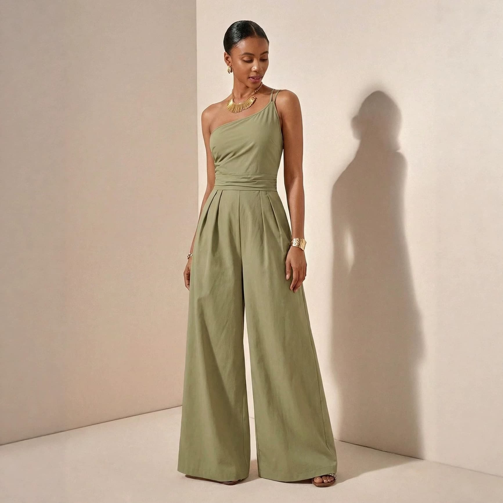 Women's One-Shoulder Camisole High-Waisted Jumpsuit Casual Loose Wide-Leg Long Pants for Cross-Border Trade