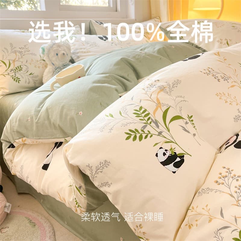 Bedding Four-Piece Set, Pure Cotton, 100% Floral Print, Spring and Summer Quilt Cover, Bed Sheet, Student Dormitory Three-Piece Bedding Set
