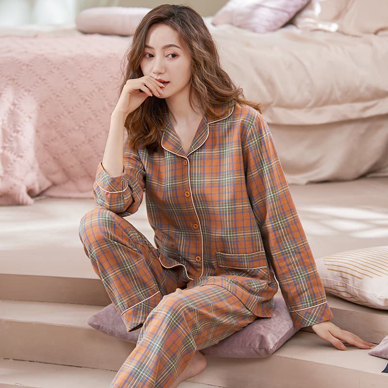 Spring and Autumn Women's 100% Cotton Long Sleeve Pajama Cardigan Middle-Aged Ladies' Homewear Set Plus Size