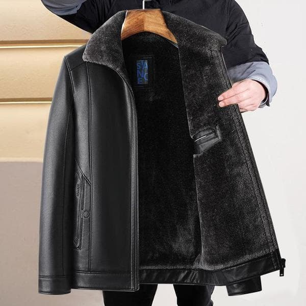 New Style Sheepskin Leather Jacket for Men, Fur-Lined, Thickened, Plus Size, Casual Dad Jacket
