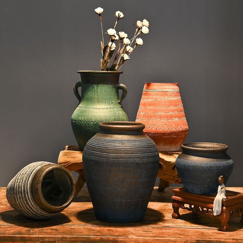 Handmade Rustic Pottery Vase Planter, Succulent Pot, Living Room Chinese-Style Dried Flower and Hydroponic Container, Antique Terracotta Pot, Clearance Sale, Vintage Style