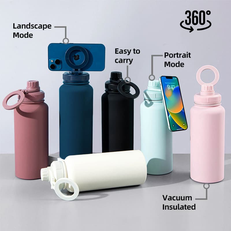 Cross-border 2024 new model space kettle with magnetic suction cover outdoor portable water cup mobile phone holder multi-function thermos cup