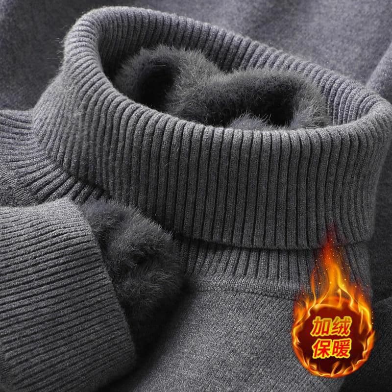 Fleece-lined thickened soft warm integrated fleece half-high neck sweater for men, slim-fit solid color pullover knitted base layer, men's.