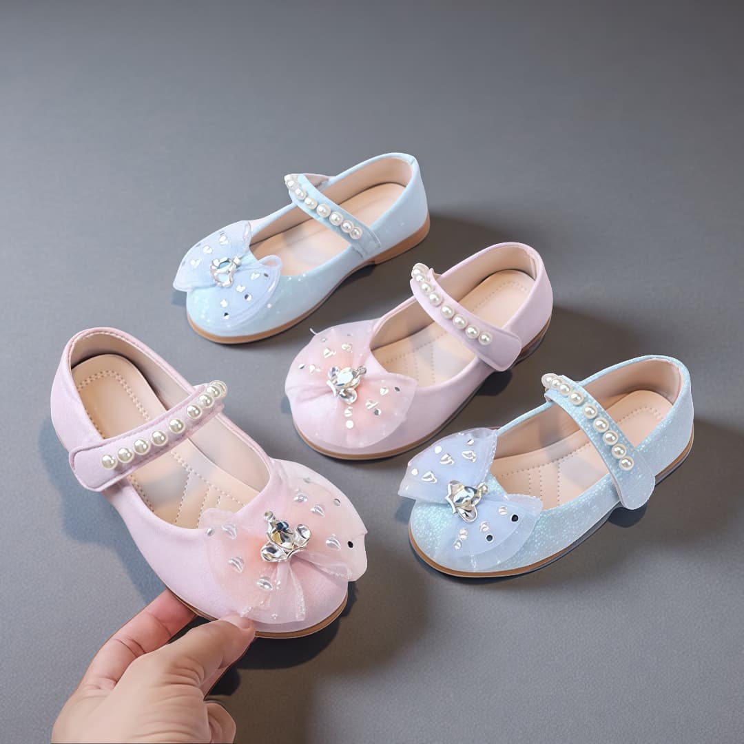 2025 Spring/Autumn New Korean Style Girls' Soft-Sole Leather Shoes Bow Toddler Anti-slip Fashion Single Shoes