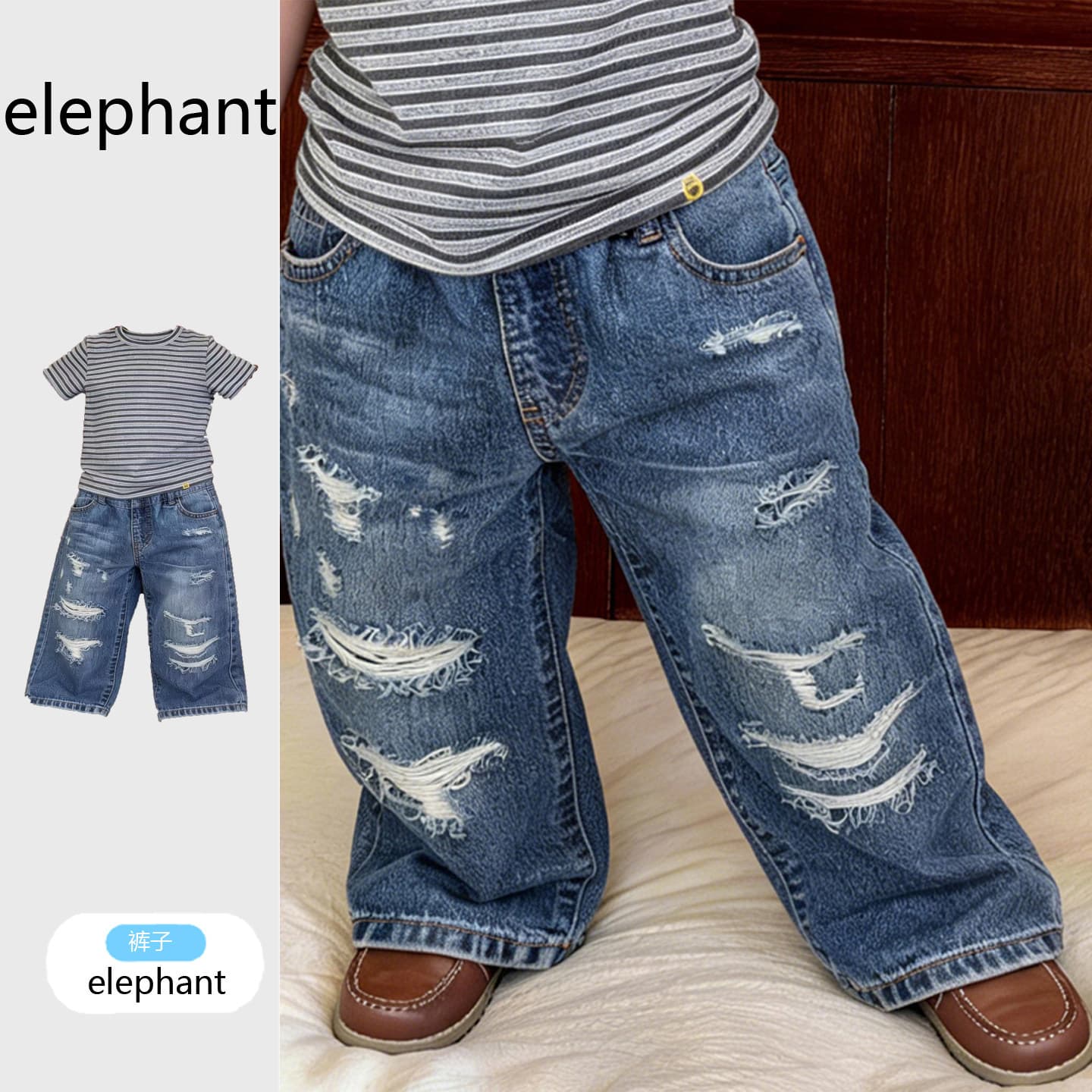 2026 New Children's Summer Pants, Fashionable Distressed Ripped Jeans for Boys, Loose Wide-Leg Casual Pants