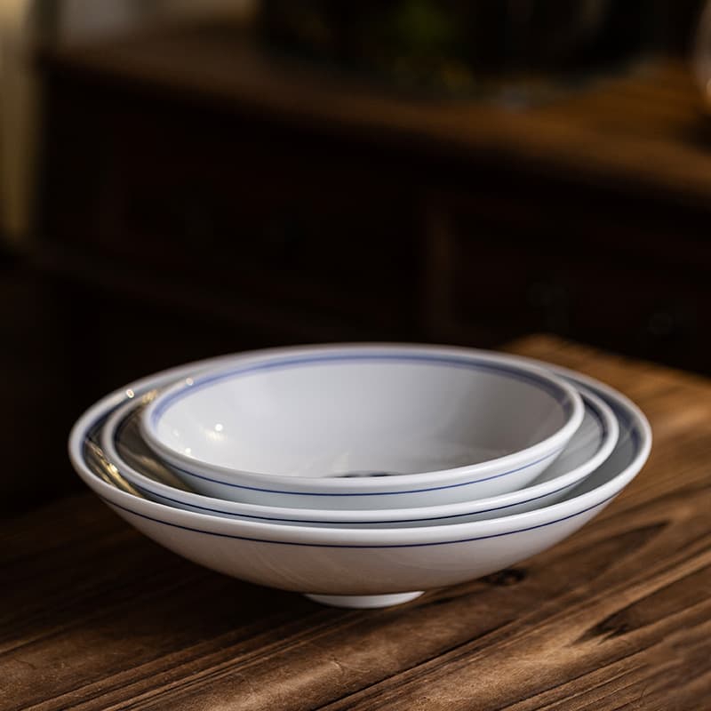 Jingdezhen high-temperature porcelain hand-painted blue-edged double-line small-legged dish plate Chinese hot dish plate underglaze color household ceramic soup plate