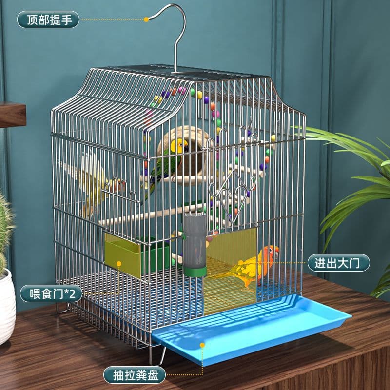 Tiger Stripe Cockatiel Parakeet Bird Cage Breeding Cage Parrot Cage Extra Large Thickened Electroplated Stainless Steel Color
