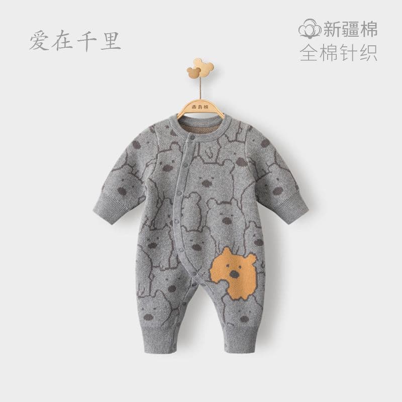 Small Kids Medium Thickness Baby Pure Cotton Yarn Romper, Infant Spring/Autumn Trendy Chic Autumn/Winter Outfit Knit Sweater