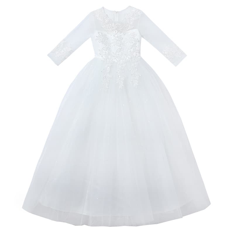 Girls' Formal Dress Light Luxury Niche Mid-Sleeve Tulle Princess Dress Flower Girl Wedding Host Piano Performance Dress