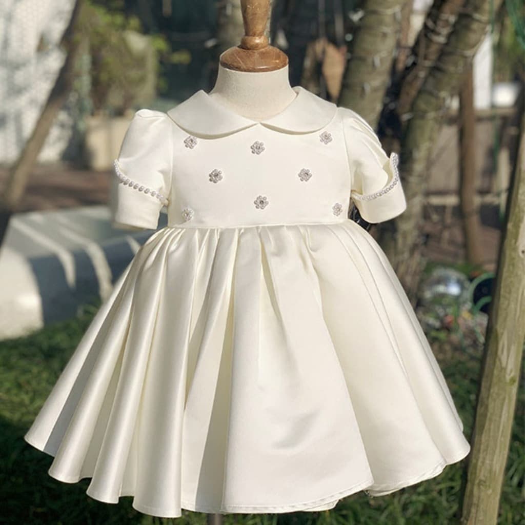 Girls evening dress baby first birthday princess dress white flower girl wedding dress piano performance dress children tutu skirt