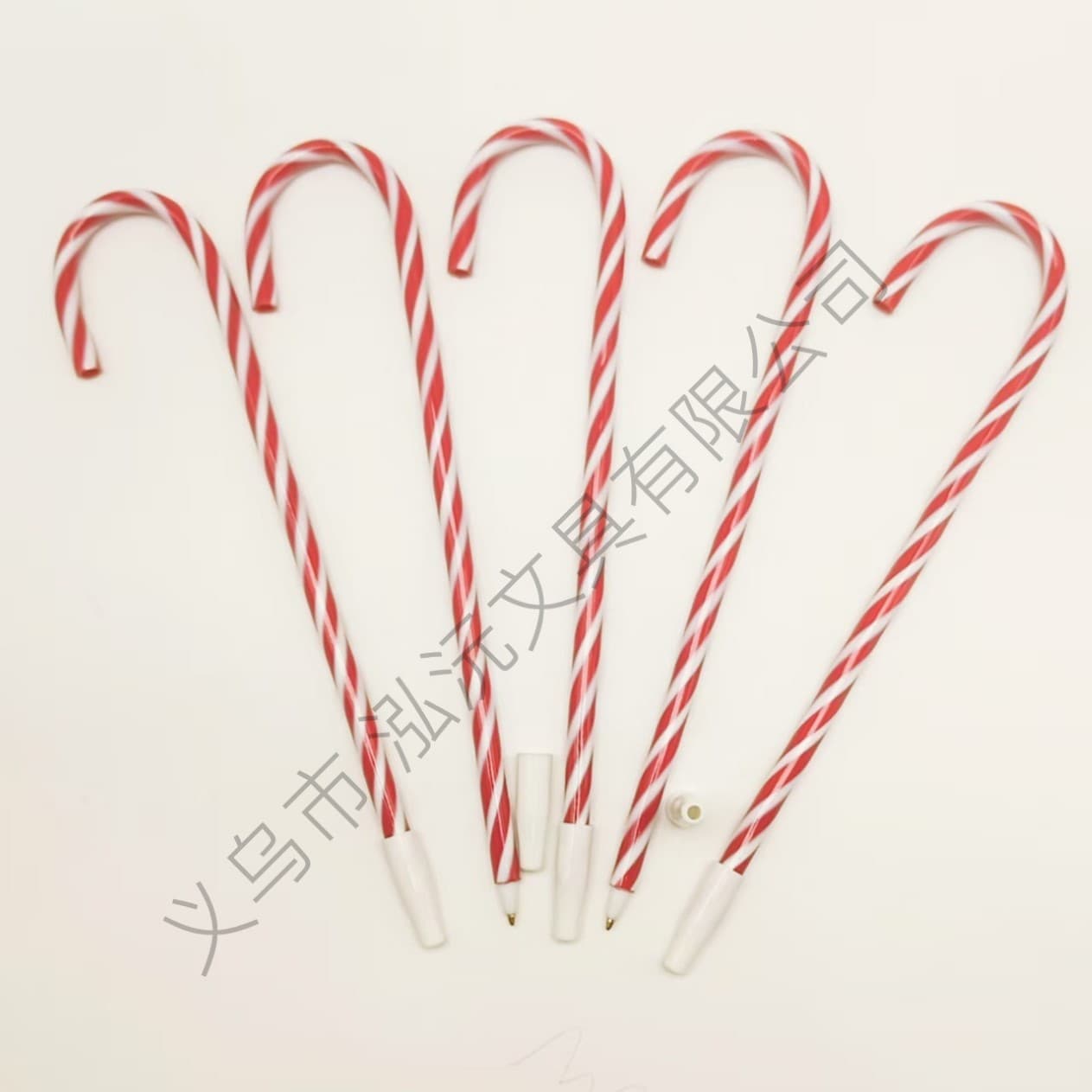 Direct Supply from Source Factory, Christmas Striped Dual-color Ballpoint Pen, Cute Candy Cane Hook Simple Medium Oil Pen