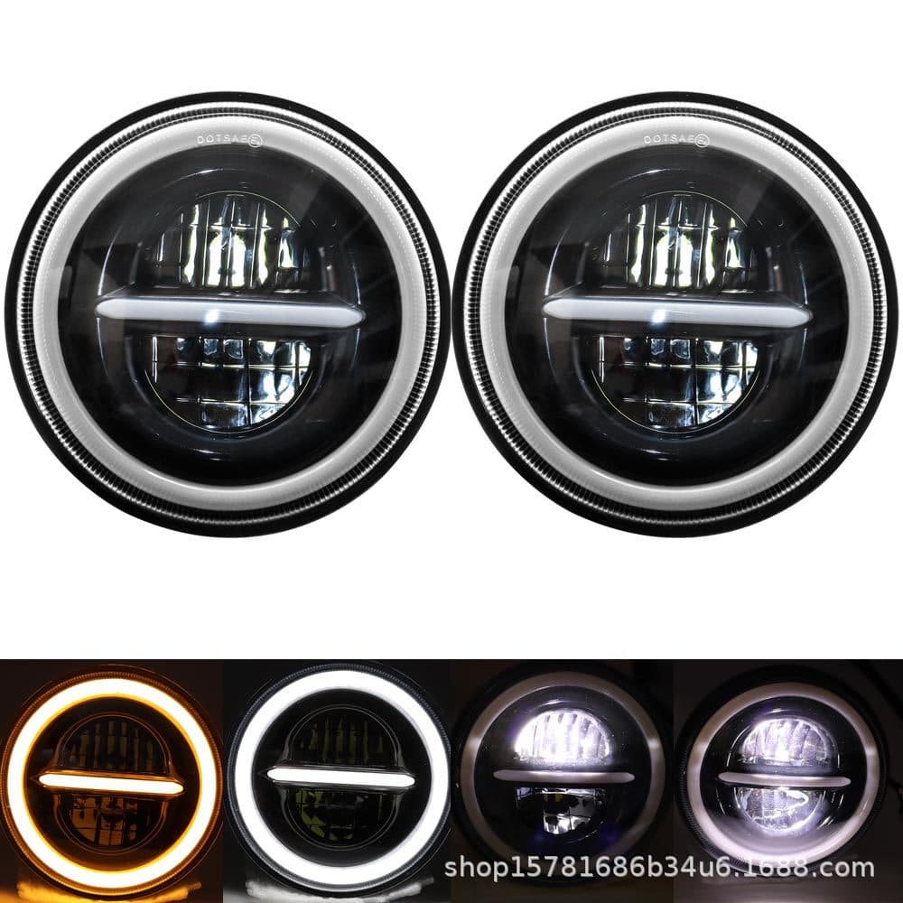 7-inch Retro Round Headlight with LED Daytime Running Light and Turn Signal, Compatible with Jeep Wrangler and Harley Davidson Motorcycles