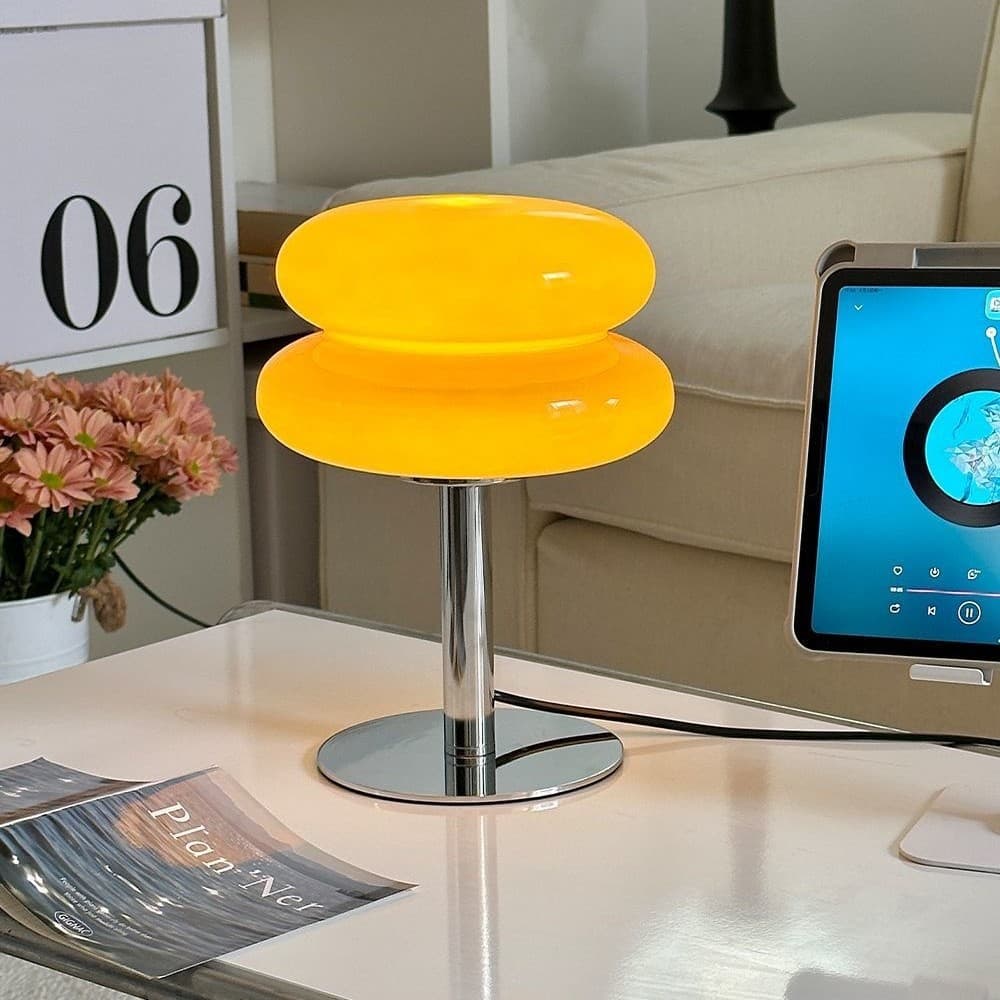 Double-layer egg tart girl ins table lamp Bauhaus bedside lamp living room bedroom lamp high-end minimalist ambient vintage lamp