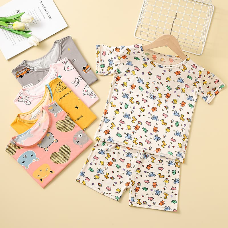 Children's Homewear Set, Autumn Capri Length, Baby Cartoon Bunny, Girls and Boys Sleepwear, Air Conditioning Wear