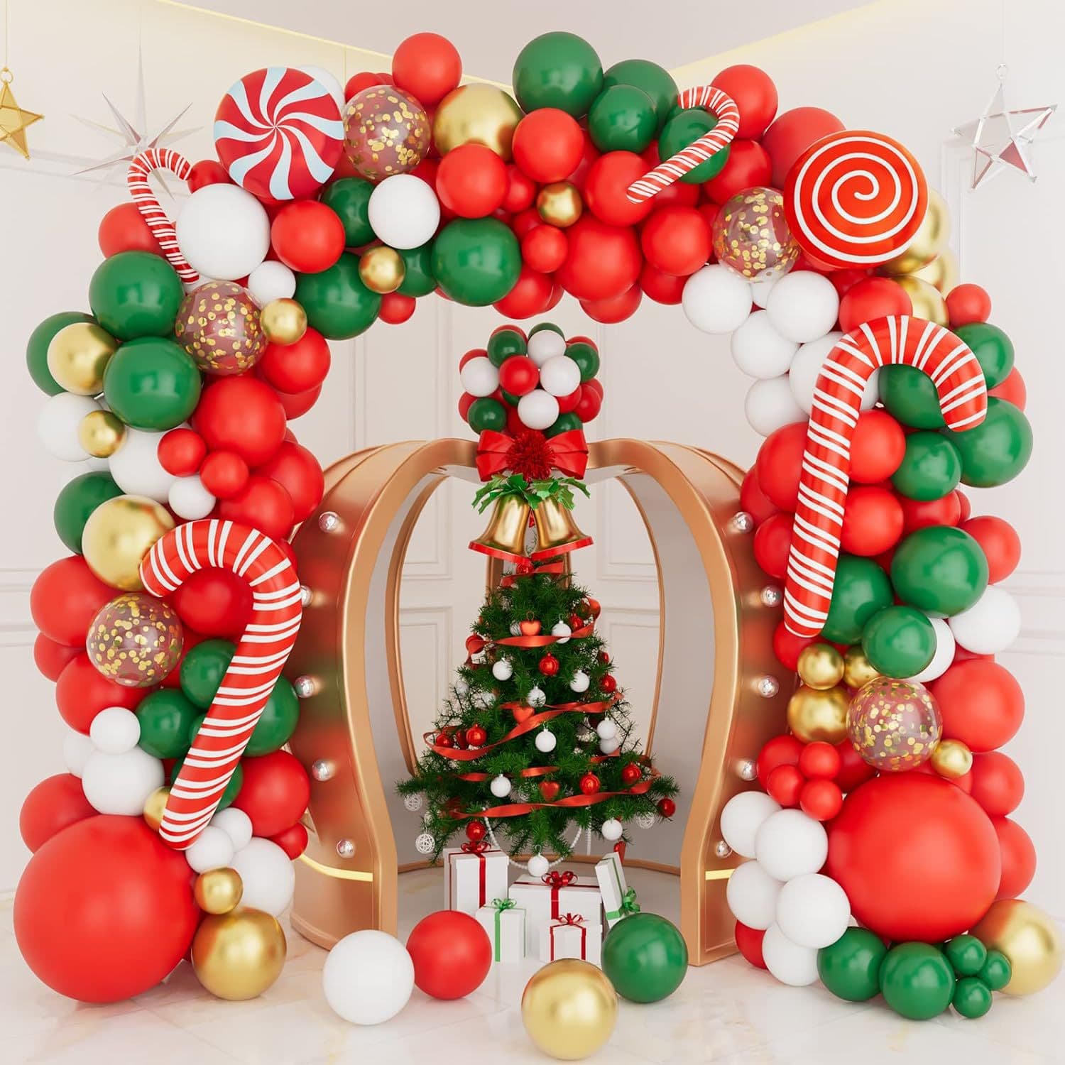 Cross-border Christmas Decoration Latex Balloon Garland Arch Kit Christmas Tree Shape New Year Party Background Decoration
