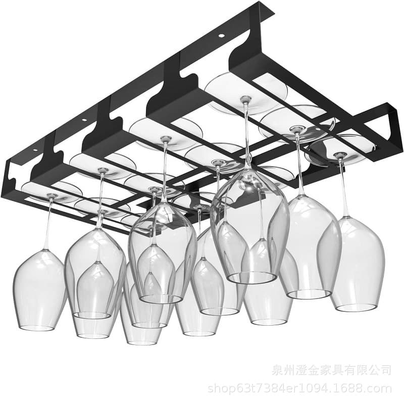 Under Cabinet Stemware Rack Wine Glass Holder Metal Hanging Organizer Bar Kitchen 4-Tier Black