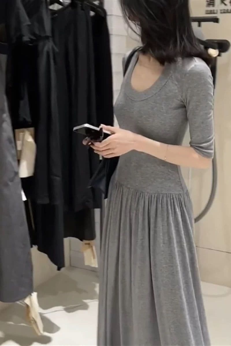 Ballet-style Dress Summer Trendy Outfit Slimming Long Dress Women U-Neck A-Line Dress Fitted Flared Skirt