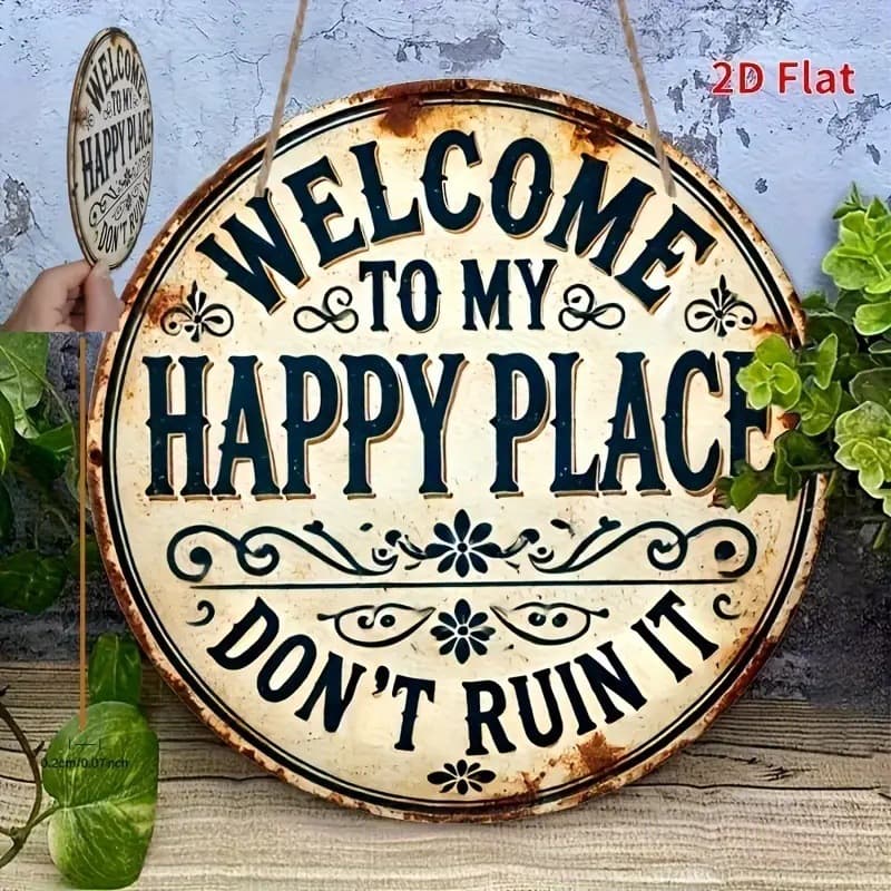 Cross-border Round Wooden Welcome Sign Door Hanger Decoration for Bedroom, Kitchen, Restaurant, Bar, Outdoor Courtyard, Garden Decor