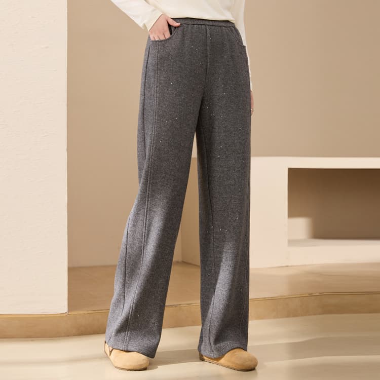 Warm Fleece-Lined Pants: Xianlixiu Plus Size Women's Fashionable Silver-Sprinkled Design Casual Pants for Winter, New Arrival for Curvy Women