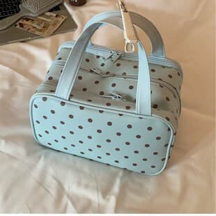 Polka Dot Large Capacity Cosmetic Bag Portable Travel Cosmetic Storage Bag Organizer Handheld Three-Layer Partitioned Toiletry Bag