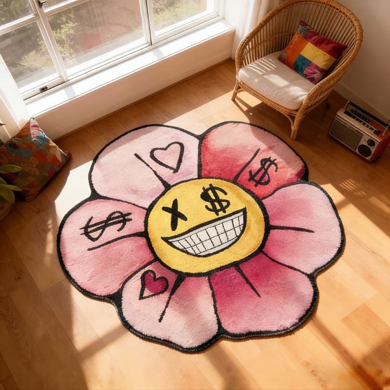 Street Trend Color-Painted Sunflower Faux Cashmere Rug Bedroom Soft Skin-Friendly Soundproof Cold-Insulating Bedside Rug Bay Window Mat