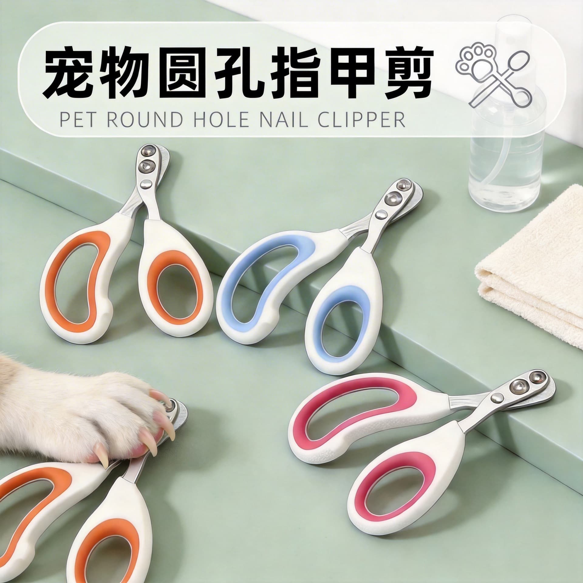 Cross-border Round Hole Cat Nail Clipper with Safety Line, Beginner-Friendly Half-Moon Design, Anti-Scratch Pet Grooming Tool