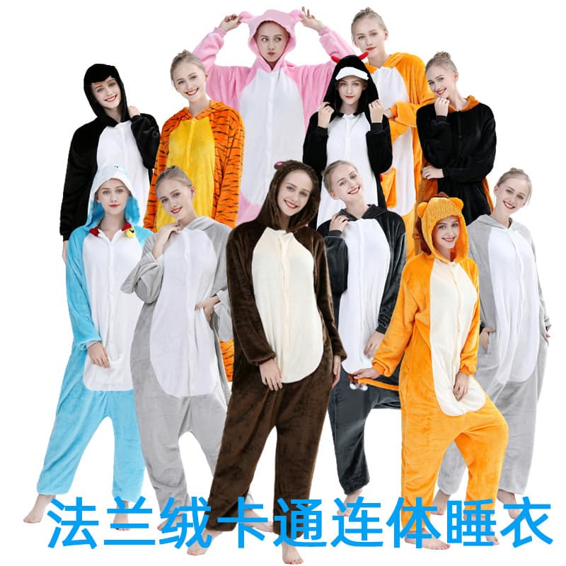 New Cartoon Couple Sleepwear Fleece Homewear Coral Fleece Jumpsuit Comfortable Breathable Sleepwear For Lovers