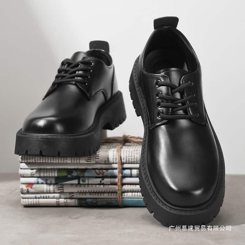 Small leather shoes for men, business British derby shoes, autumn large-toe casual trendy shoes, new heightening thick-soled men's leather shoes