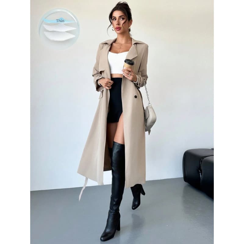 Cross-border Amazon US/EU 2026 Fall New Elegant Vintage Lapel Casual Waist-Tied Trench Coat for Women