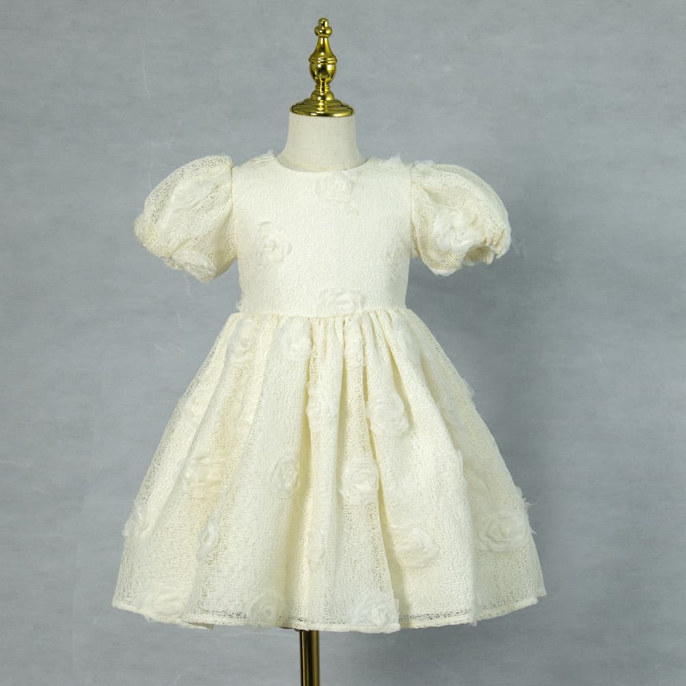 Cross-border Children's Princess Dress Puffy Sleeve Gown 3D Flower Wedding Flower Girl Dress Birthday Party Dress