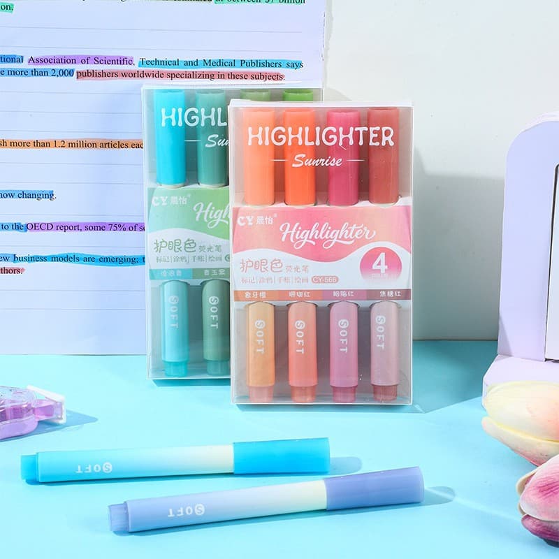 Gradient Highlighter Pens, High Appearance Colorful Markers for Students, Meeting Notes, Eye-Care Colors, Large Capacity