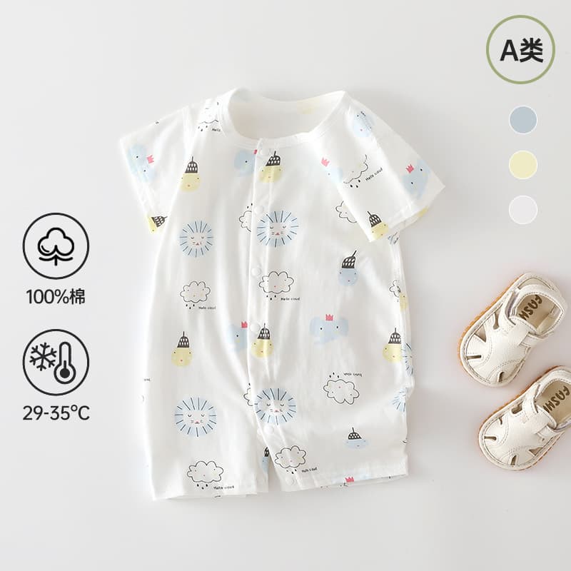 Baby Romper Summer Cotton A-Class Seamless Newborn Clothes Thin Air Conditioning Wear Short Sleeve Crawling Suit for Boys and Girls