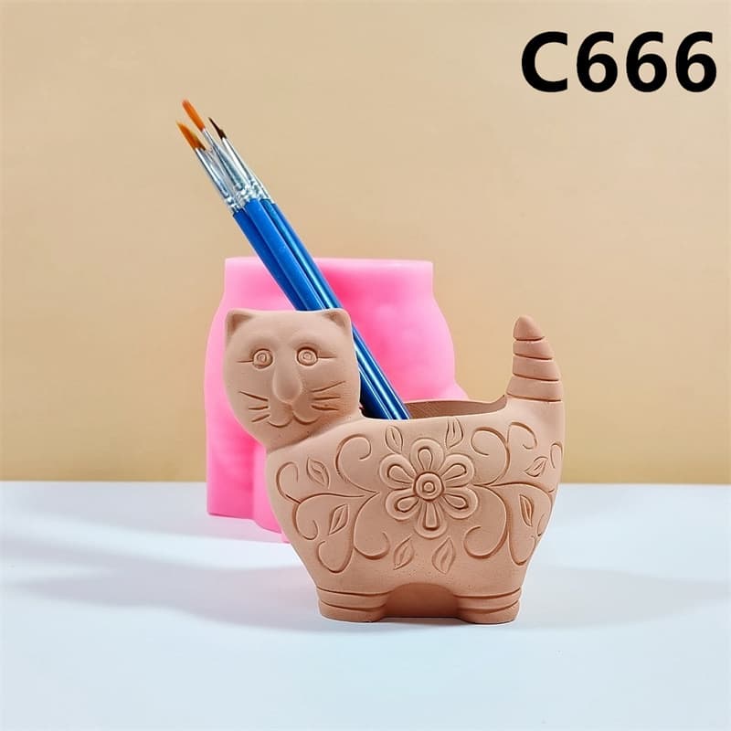 Kitten silicone mold flower pot succulent green plant diy handmade home interior three-dimensional decoration C666