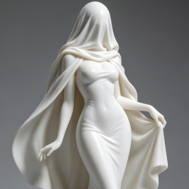 3D Printed Ghost Girl Figurine Creative Mysterious Masked Girl Ornament Home Desktop Decorative Art Piece