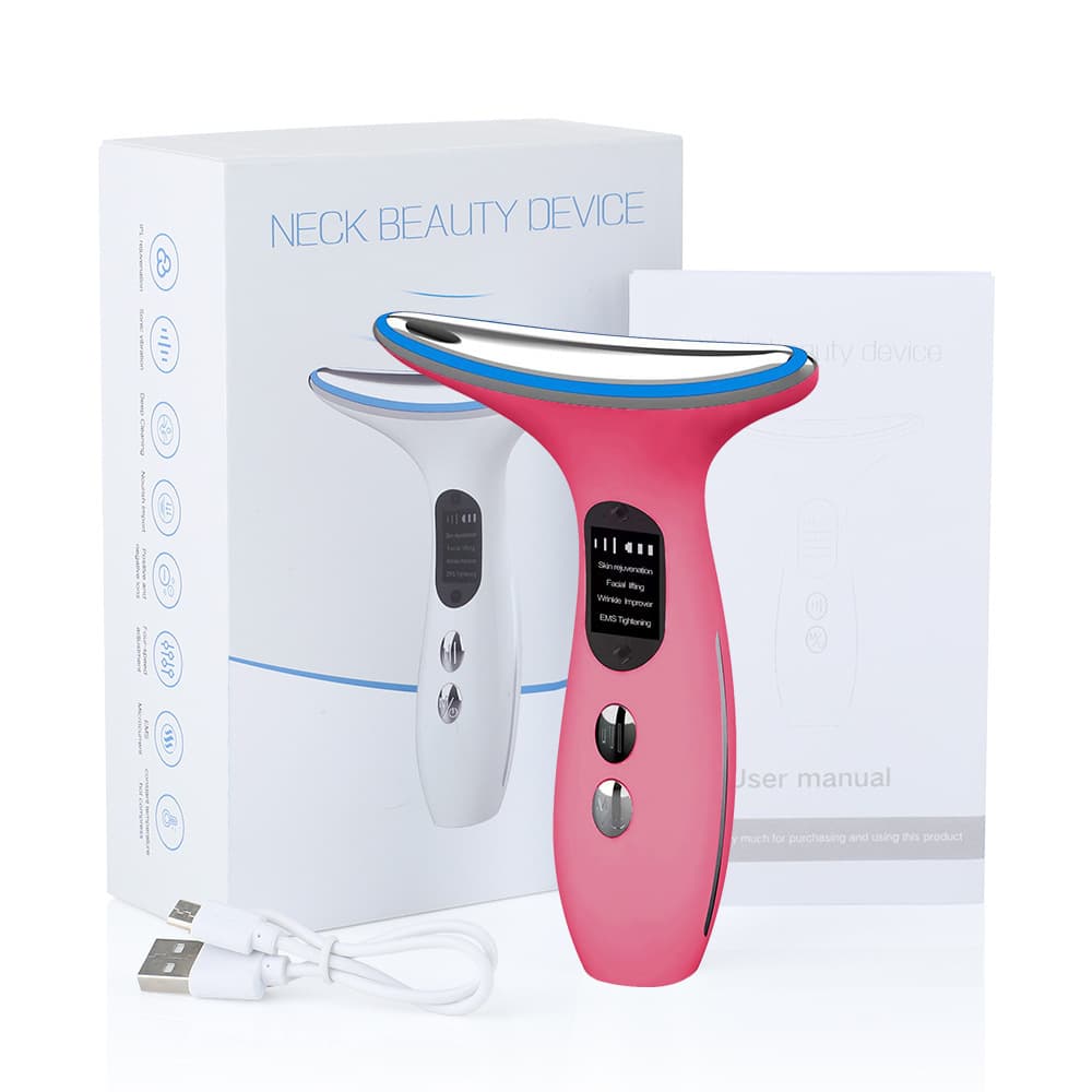 EMS Microcurrent Facial and Neck Massager with Light Therapy, Heat, and Vibration for V-Shape Face Lifting, Home Use Portable Skin Care Device