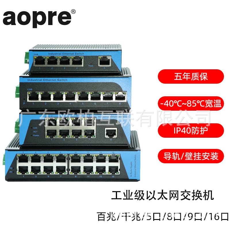 Aopre (Ober Interconnection) Industrial Gigabit 100 Gigabit 5-Port 8-Port 9-Port 16-Port 24-Port Ethernet Switch