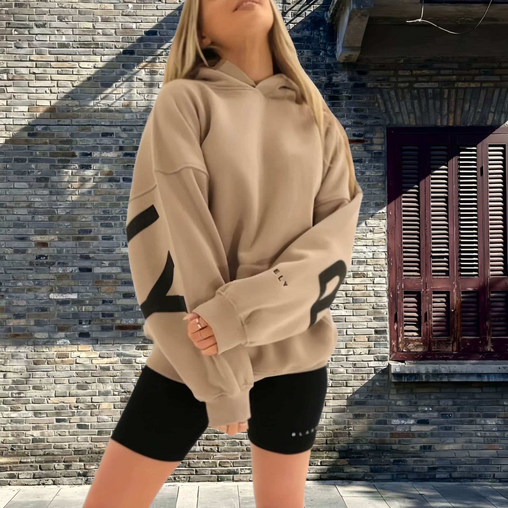 European and American Fashion Letter Print Hoodie for Women 2024 Fall New Loose Long Sleeve Kangaroo Pocket Pullover