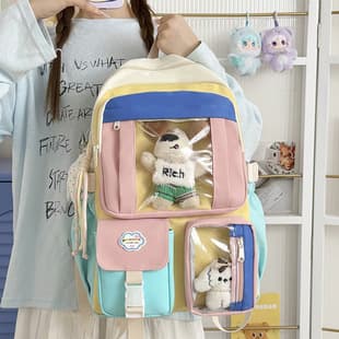 Campus Backpack for Girls Middle School Students Cute Japanese Style Transparent Badge Ita Bag Large Capacity High School Student Backpack