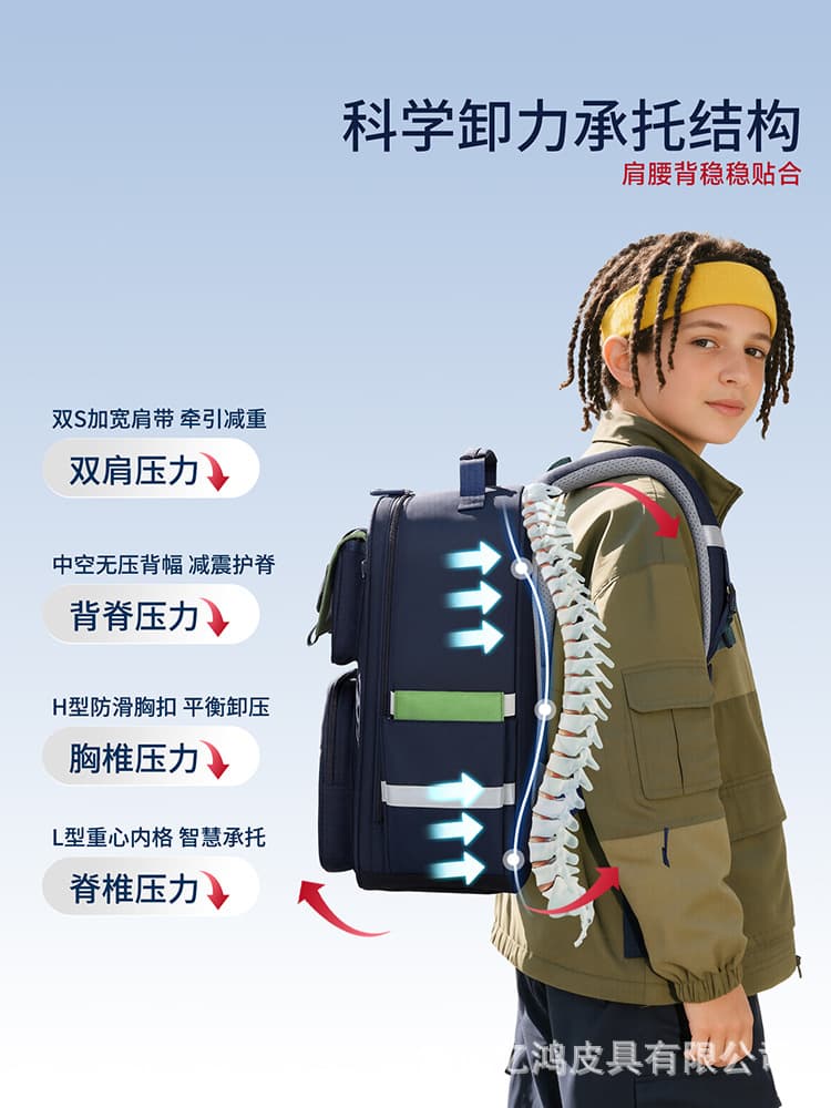 Ruipai Accordion School Bag for Grades 1-3 Kids, Boys and Girls Backpack, Large Capacity Spine-Protecting Lightweight Shoulder Bag