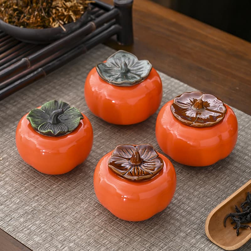 Persimmon-shaped ceramic jar, small candy jar, wedding favor jar, tea canister, corporate gift