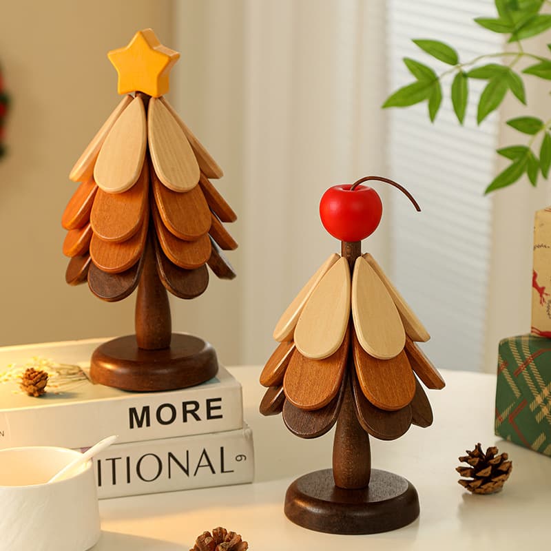 High-end Christmas tree insulation mat, table decoration, creative one-tree solid wood anti-scalding pot mat, folding coaster and bowl mat